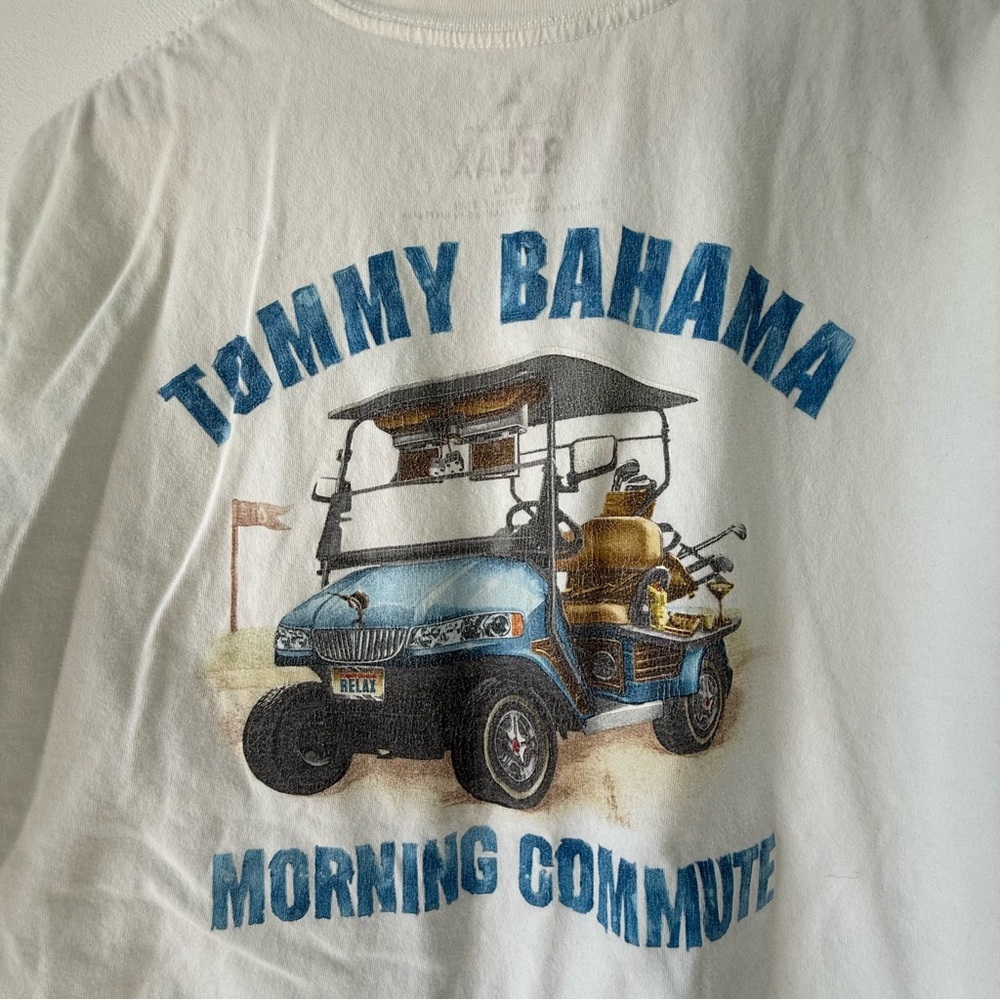 Tommy Bahama Relax White and Blue Morning Commute Tee flaw